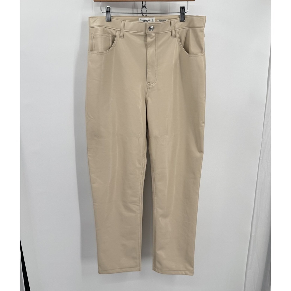Abercrombie & Fitch Womens Vegan Leather Pants 14‎ Cream 90s Straight High Rise